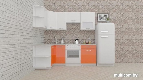 Угловая кухня ВерсоМебель ЭкоЛайт-6 1.2x2.2 левая (белый/яркий оранжевый)