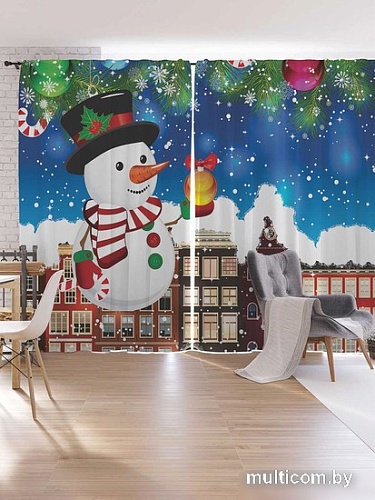 Комплект штор JoyArty Новогодний снеговик 1.45x2.65 м p_20302_145x265 (2 шт)