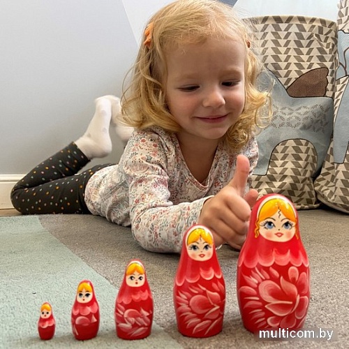 Развивающая игра Брестская Матрешка Красная с цветами (набор 5 шт)