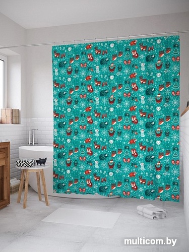 Шторка-занавеска для ванны JoyArty Новогоднее веселье у животных sc_290621