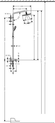 Душевая система Hansgrohe Croma 220 Showerpipe Reno (27224000)