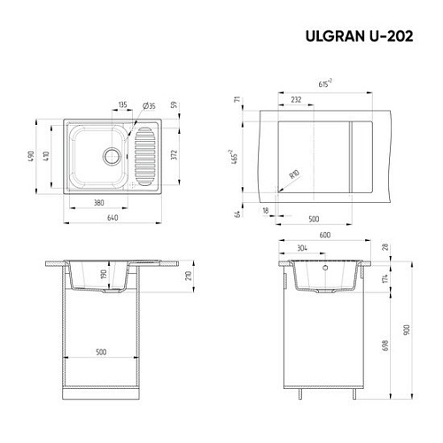 Кухонная мойка Ulgran U-202 (ультра-черный)