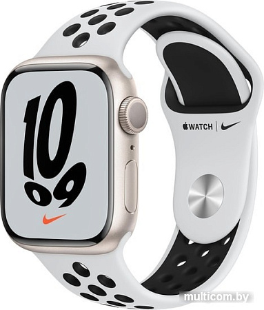 Умные часы Apple Watch Nike Series 7 41 мм (сияющая звезда/чистая платина,черный)