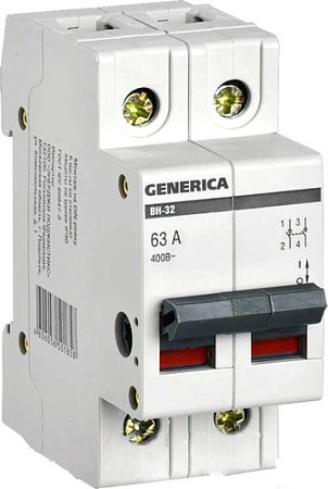 Выключатель нагрузки Generica ВН-32 2Р 63А MNV15-2-063