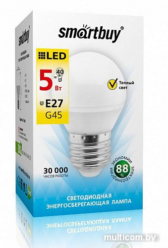 Светодиодная лампа SmartBuy G45 E27 5 Вт 3000 К [SBL-G45-05-30K-E27]