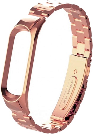Браслет Bingo металлический, блочное плетение для Xiaomi Mi Band 5/6 (розовое золото)