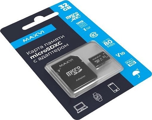 Карта памяти Maxvi microSDHC 32GB MSD32GBC10V10 (с адаптером)