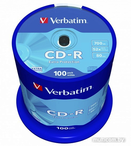 CD-R диск Verbatim 700Mb DL Extra Protection 52x CakeBox 100 шт. 43411