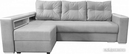 Диван Bobrovmebel Влада 8.2 с пуфом слева (микровелюр симпл 30 светло-серый)