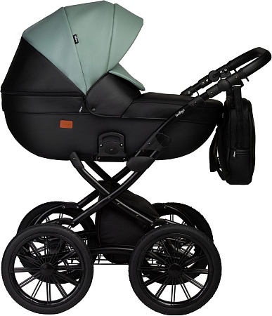 Универсальная коляска Indigo Mio ECO Plus 14" (2 в 1, 05/черная кожа+шалфей кожа)
