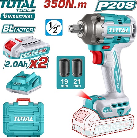 Гайковерт Total TIWLI2035 (с 2-мя АКБ, кейс)