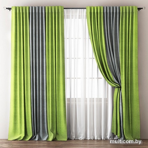 Комплект штор и гардин Pasionaria Кирстен 480x230 (3 шт, зеленый/серый)