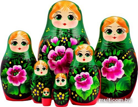 Развивающая игра Брестская Матрешка В зеленом платке и сарафане с розами (набор 7 шт)
