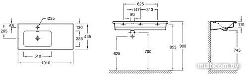 Умывальник Jacob Delafon Vox EXAC112-Z-00 101x46.5 (левосторонняя)