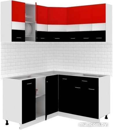 Готовая кухня Кортекс-мебель Корнелия Экстра 1.5x1.5 без столешницы (красный/черный)