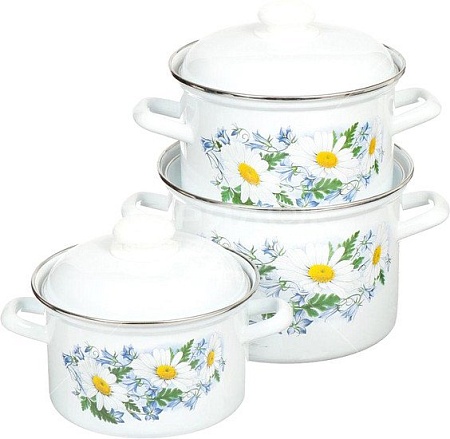 Набор кастрюль Лысьвенские эмали Ромашковое поле С-007АП2/4