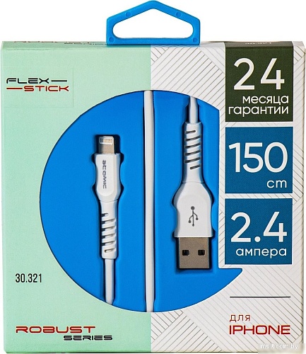 Кабель Atomic Flexstick Robust 30.321 USB Type-A - Lightning (1.5 м, белый)