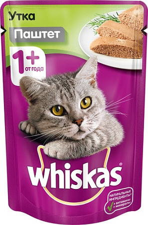 Консервированный корм для кошек Whiskas паштет с уткой 0.085 кг