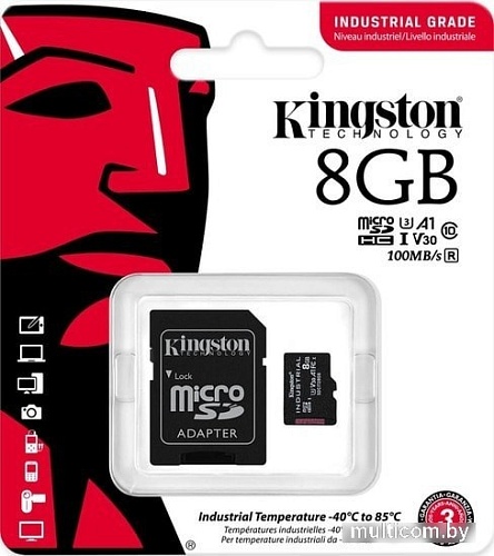 Карта памяти Kingston Industrial microSDHC SDCIT2/8GB 8GB (с адаптером)