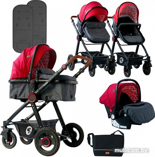 Универсальная коляска Lorelli Alexa 2020 (3 в 1, red&black lighthouse)