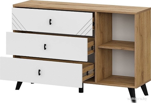 Тумба Mio Tesoro Байкал 3 ящика со створкой (дуб золотистый/белый матовый)