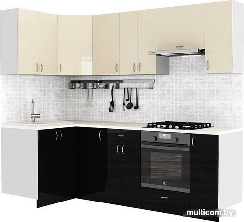 Готовая кухня S-Company Клео глоcс 1.2x2.4 левая (черный глянец/ваниль глянец)