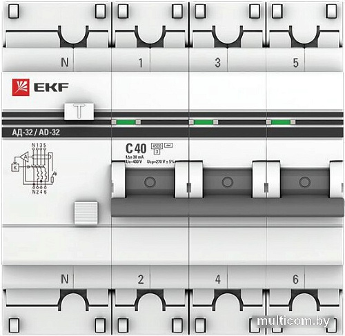 Дифференциальный автомат EKF PROxima АД-32 3P+N 40А30мА DA32-40-30-4P-pro