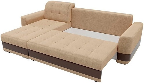 Угловой диван Mebelico Честер 61112 (левый, вельвет бежевый/экокожа коричневый)