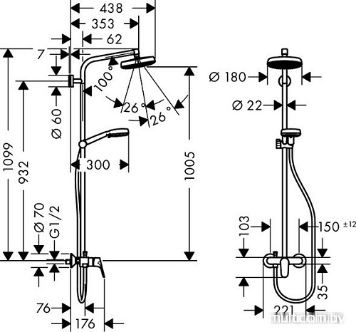 Душевая система Hansgrohe Crometta 160 1jet Showerpipe [27266400]