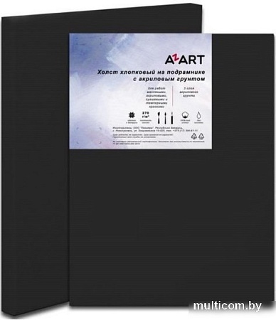 Холст для рисования Azart грунтованный черным акрилом на подрамнике 20x20 см (хлопок)