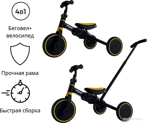 Беговел-велосипед Bubago Flint BG-FP-109-6 с ручкой (черный/желтый)