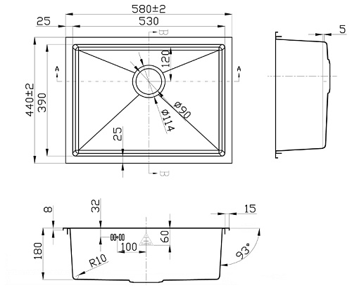Врезная кухонная мойка Steel Hummer R-5844 FONTAS