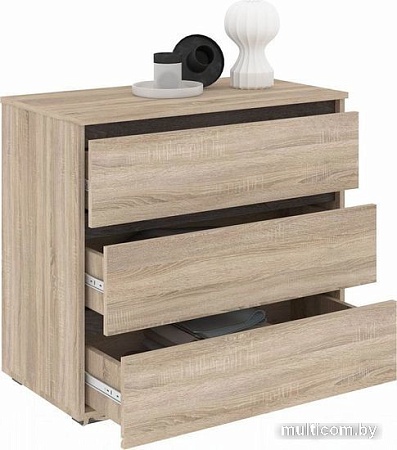 Комод Кортекс-мебель Бари 80 3ш (дуб сонома/дуб сонома/береза)