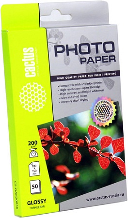 Фотобумага CACTUS Глянцевая 10х15 200 г/кв.м. 50 листов [CS-GA620050]