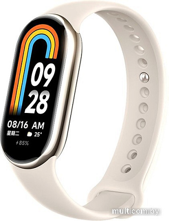 Фитнес-браслет Xiaomi Smart Band 8 (золотистый, с кремовым силиконовым ремешком, международная версия)