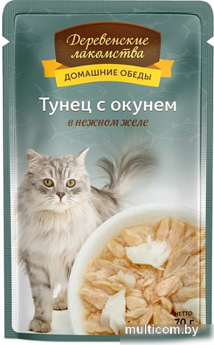 Консервированный корм для кошек Деревенские лакомства Тунец с окунем в желе 70 г