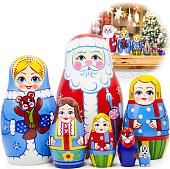 Развивающая игрушка Брестская Матрешка Рождественские Матрешки: Дед Мороз, Снегурочка и дети (набор 7 шт)