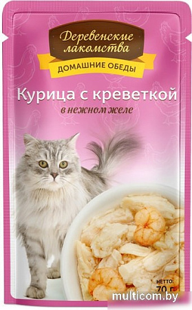 Консервированный корм для кошек Деревенские лакомства Курица с креветкой в желе 70 г