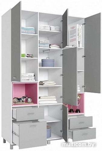 Шкаф распашной Polini Kids Mirum 2335 (белый-серый/розовый)
