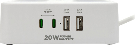 Сетевой фильтр Cablexpert PLT-4-C2U2-W-2