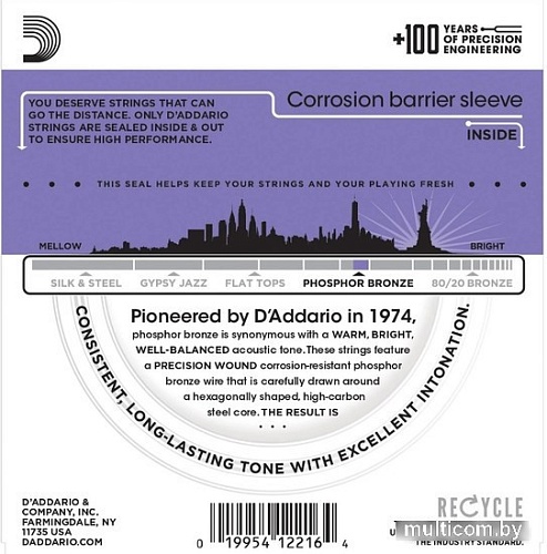 Струны для гитары D'Addario EJ26 Custom Light 11-52