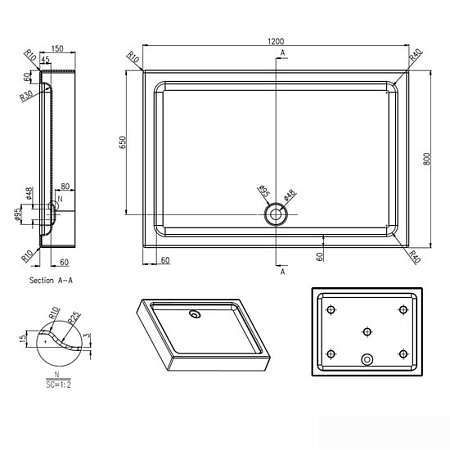 Душевой поддон Azario P1812 R/L 80x120