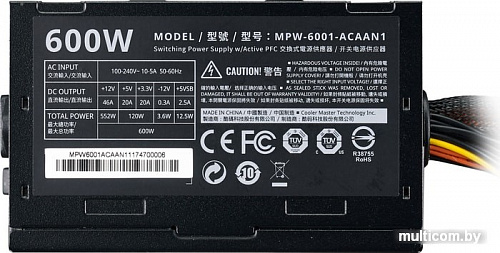 Блок питания Cooler Master Elite V3 230V 600W MPW-6001-ACABN1