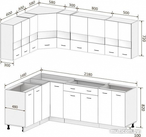 Угловая кухня Кортекс-мебель Корнелия Экстра 1.5x2.2 без столешницы (красный/черный)