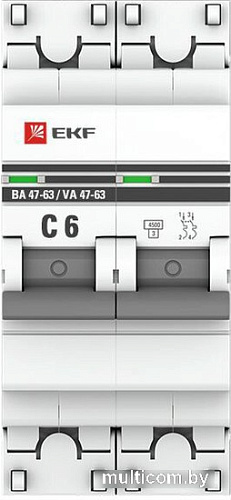 Выключатель автоматический EKF ВА 47-63 2P 6А (C) 4.5kA PROxima mcb4763-2-06C-pro