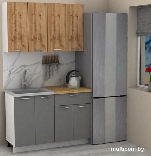 Готовая кухня ЭлиГард Lion 1.2 (дуб натуральный/дымчатый алмаз/дуб бунратти)
