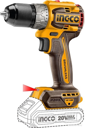 Дрель-шуруповерт Ingco CDLI20602 (с 2-мя АКБ, кейс, набор оснастки)