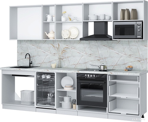 Готовая кухня Интерлиния Мила Лайт 2.9-ПМ4 (вудлайн кремовый/дуб серый/травертин серый)