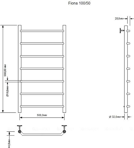 Полотенцесушитель Aquanet Fiona 100x50 281996 (правый)