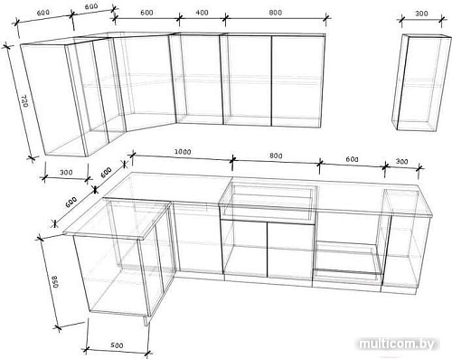 Угловая кухня Хоум Лайн Кристалл Люкс 1200х2700 угловой (черный глянец/серый пыльный)